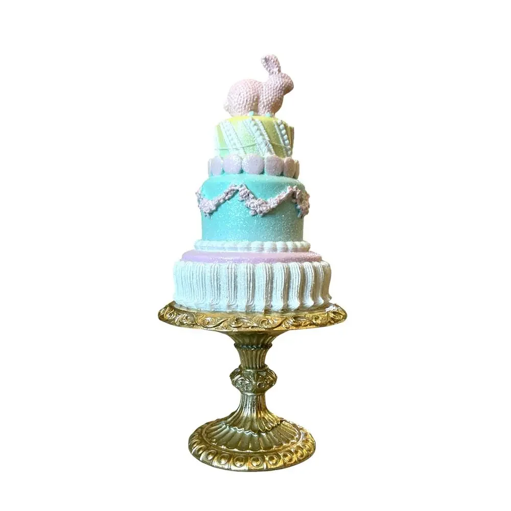 Cupcakes & Cashmere Pastel Tiered Easter Bunny Cake On Stand Figurine 14in NEW